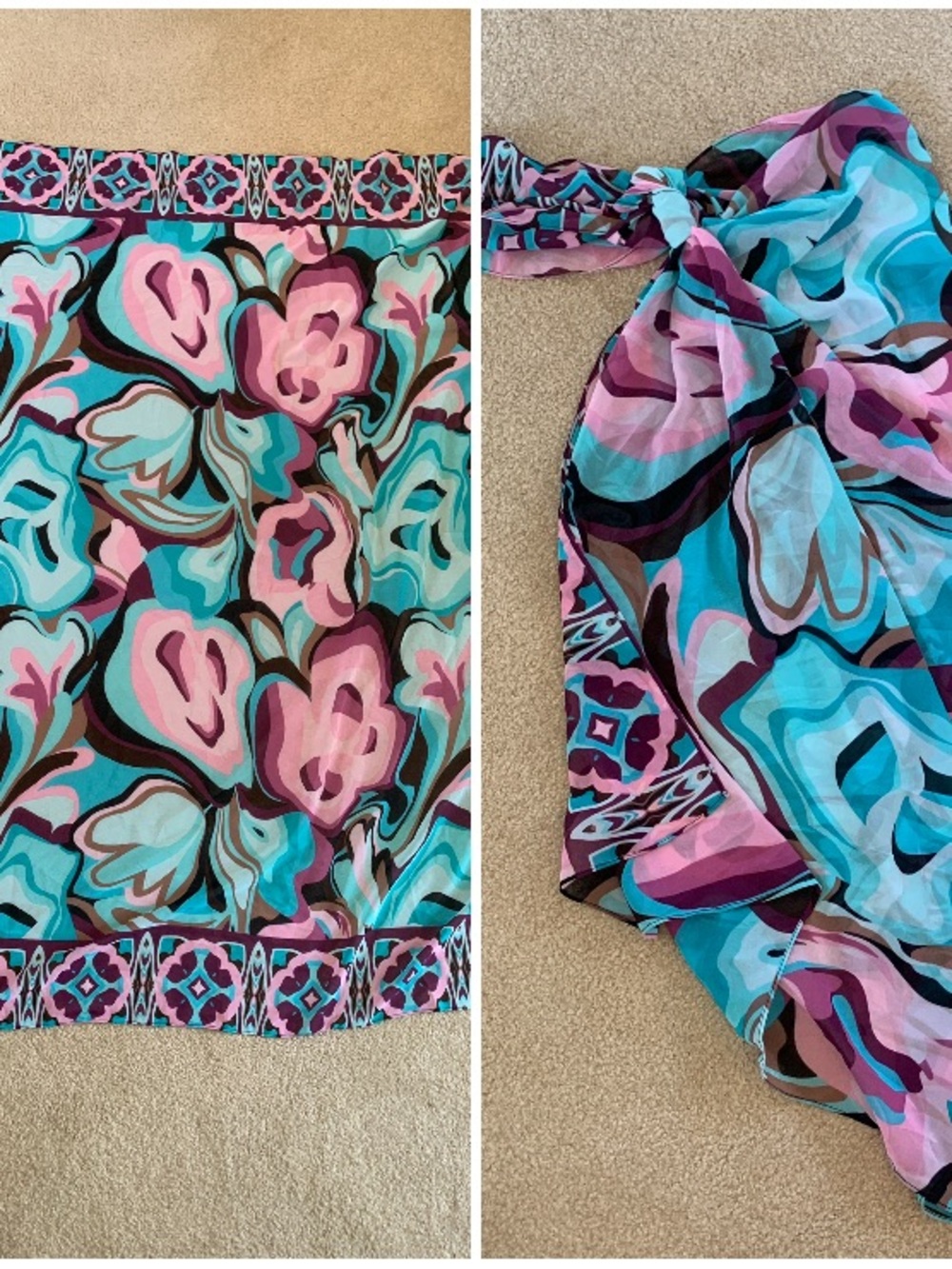 Women’s Floral Swim Cover-Up Skirt in Pink & Aqua
